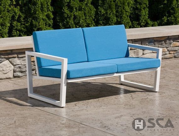 mẫu ghế sắt sofa đôi sơn trắng nệm xanh